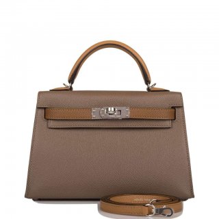 Hermes Tri-Color Kelly Sellier 20 Etoupe, Alezan and Biscuit Epsom Palladium Hardware